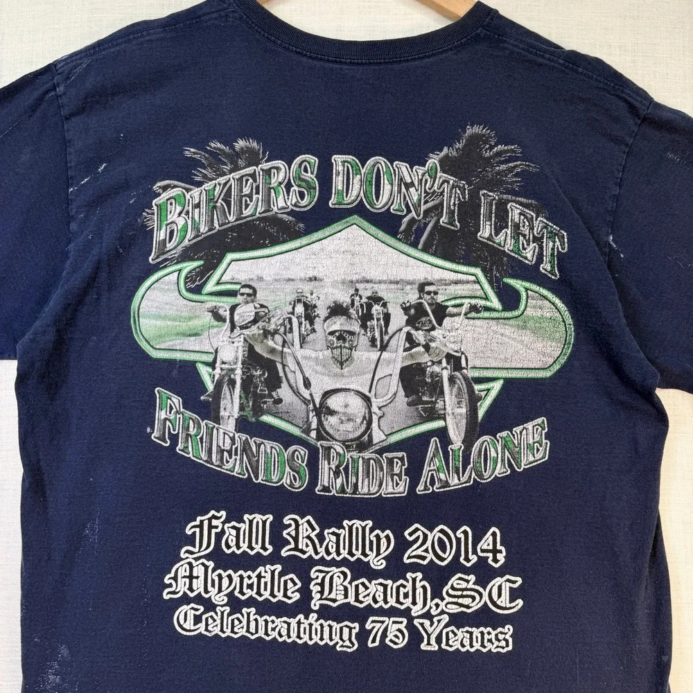 Myrtle‎ Beach 2014 Biker T-Shirt SC Motorcycle Rally FOTL Large Men's Navy Blue